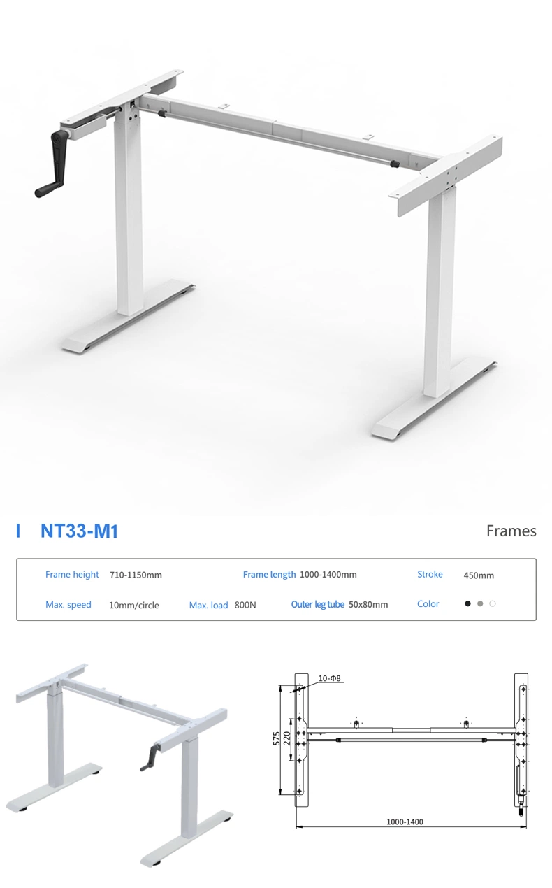 Quick Installation Color Customizable Manual Height Adjustable Hand Crank Standing Desk